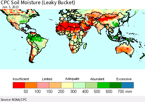 World CPC Soil Moisture (Leaky Bucket) Thematic Map For 6/1/2023 - 6/5/2023