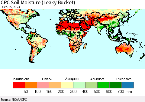 World CPC Soil Moisture (Leaky Bucket) Thematic Map For 10/11/2023 - 10/15/2023