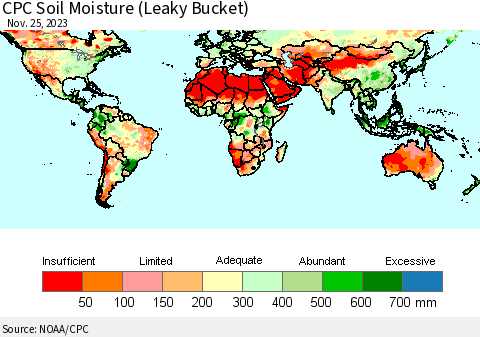 World CPC Soil Moisture (Leaky Bucket) Thematic Map For 11/21/2023 - 11/25/2023