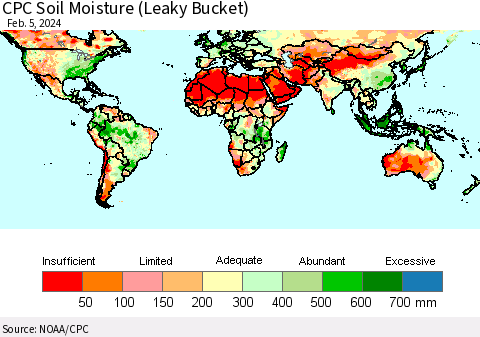 World CPC Soil Moisture (Leaky Bucket) Thematic Map For 2/1/2024 - 2/5/2024