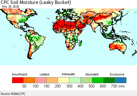 World CPC Soil Moisture (Leaky Bucket) Thematic Map For 2/26/2024 - 2/29/2024