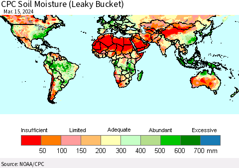 World CPC Soil Moisture (Leaky Bucket) Thematic Map For 3/11/2024 - 3/15/2024