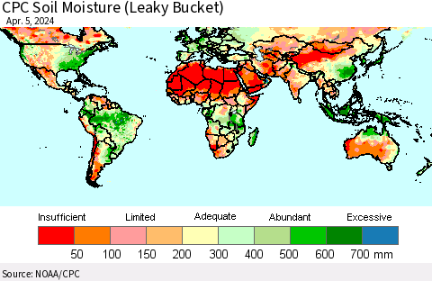 World CPC Soil Moisture (Leaky Bucket) Thematic Map For 4/1/2024 - 4/5/2024