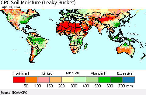 World CPC Soil Moisture (Leaky Bucket) Thematic Map For 4/6/2024 - 4/10/2024