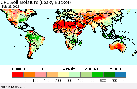 World CPC Soil Moisture (Leaky Bucket) Thematic Map For 2/26/2025 - 2/28/2025
