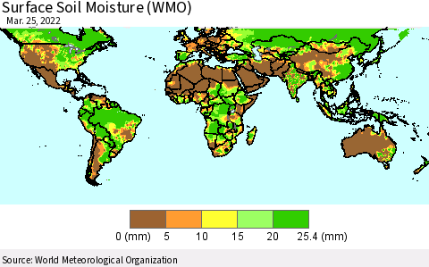 World Surface Soil Moisture (WMO) Thematic Map For 3/21/2022 - 3/25/2022