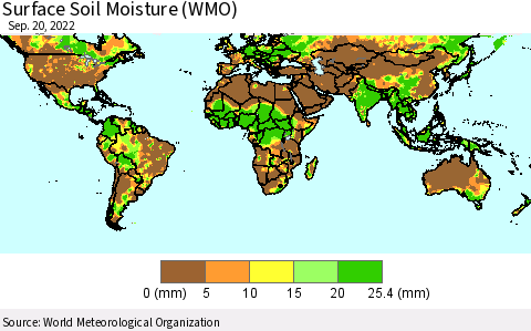 World Surface Soil Moisture (WMO) Thematic Map For 9/16/2022 - 9/20/2022