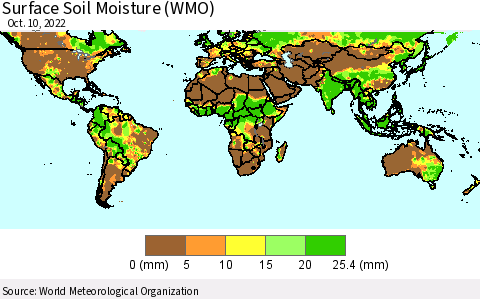 World Surface Soil Moisture (WMO) Thematic Map For 10/6/2022 - 10/10/2022