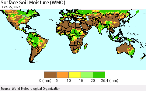 World Surface Soil Moisture (WMO) Thematic Map For 10/21/2022 - 10/25/2022