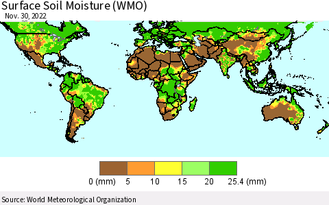 World Surface Soil Moisture (WMO) Thematic Map For 11/26/2022 - 11/30/2022