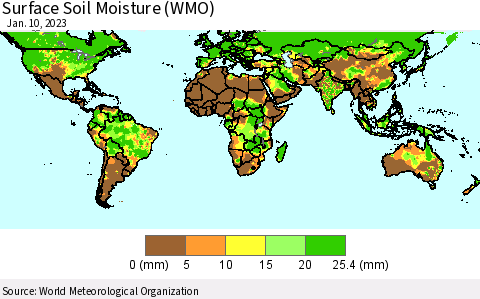 World Surface Soil Moisture (WMO) Thematic Map For 1/6/2023 - 1/10/2023