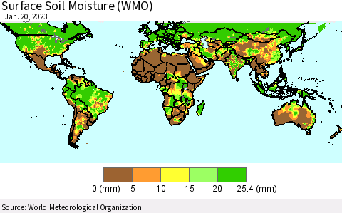 World Surface Soil Moisture (WMO) Thematic Map For 1/16/2023 - 1/20/2023