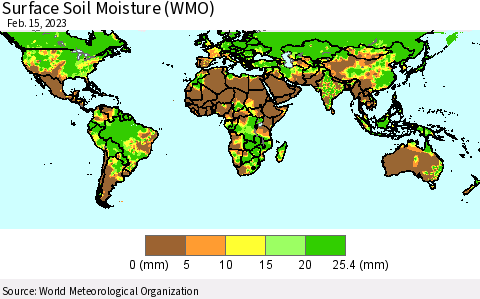 World Surface Soil Moisture (WMO) Thematic Map For 2/11/2023 - 2/15/2023