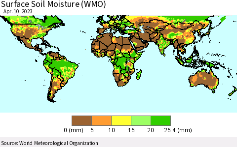 World Surface Soil Moisture (WMO) Thematic Map For 4/6/2023 - 4/10/2023