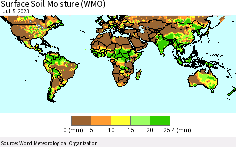 World Surface Soil Moisture (WMO) Thematic Map For 7/1/2023 - 7/5/2023