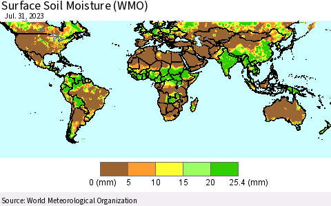 World Surface Soil Moisture (WMO) Thematic Map For 7/26/2023 - 7/31/2023