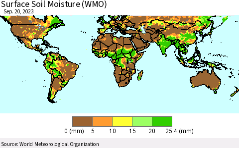 World Surface Soil Moisture (WMO) Thematic Map For 9/16/2023 - 9/20/2023