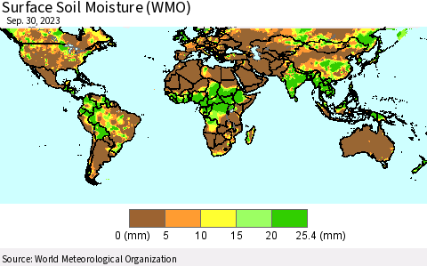 World Surface Soil Moisture (WMO) Thematic Map For 9/26/2023 - 9/30/2023
