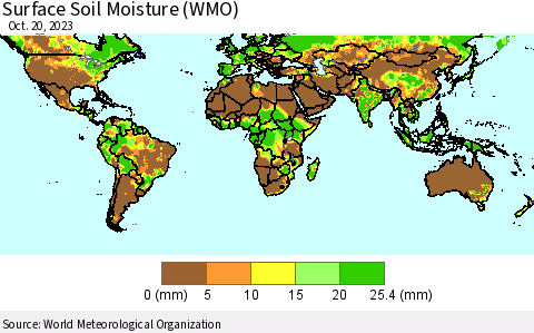 World Surface Soil Moisture (WMO) Thematic Map For 10/16/2023 - 10/20/2023