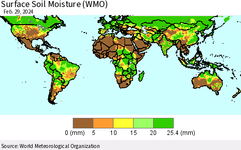 World Surface Soil Moisture (WMO) Thematic Map For 2/26/2024 - 2/29/2024
