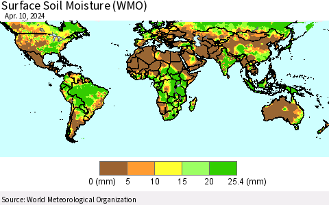 World Surface Soil Moisture (WMO) Thematic Map For 4/6/2024 - 4/10/2024