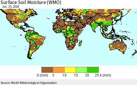 World Surface Soil Moisture (WMO) Thematic Map For 6/21/2024 - 6/25/2024