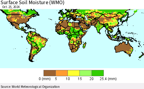 World Surface Soil Moisture (WMO) Thematic Map For 10/21/2024 - 10/25/2024