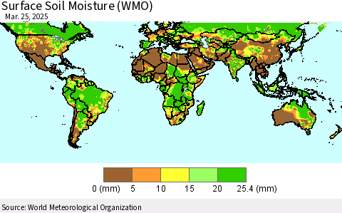World Surface Soil Moisture (WMO) Thematic Map For 3/21/2025 - 3/25/2025