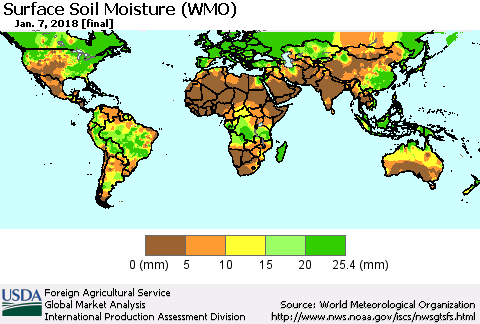 World Surface Soil Moisture (WMO) Thematic Map For 1/1/2018 - 1/7/2018