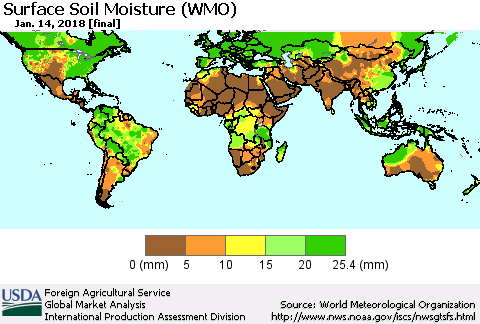 World Surface Soil Moisture (WMO) Thematic Map For 1/8/2018 - 1/14/2018