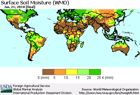 World Surface Soil Moisture (WMO) Thematic Map For 1/15/2018 - 1/21/2018