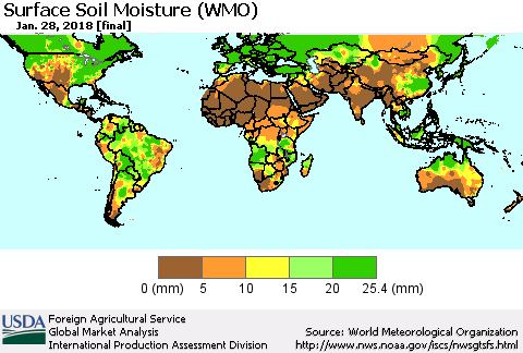 World Surface Soil Moisture (WMO) Thematic Map For 1/22/2018 - 1/28/2018