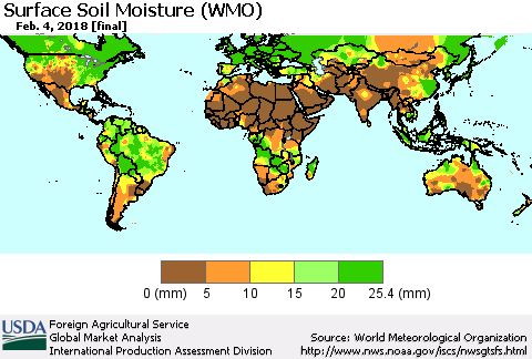 World Surface Soil Moisture (WMO) Thematic Map For 1/29/2018 - 2/4/2018