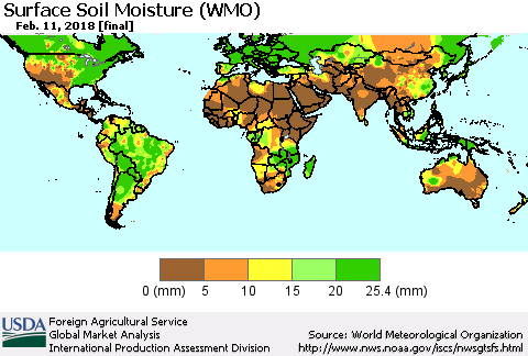 World Surface Soil Moisture (WMO) Thematic Map For 2/5/2018 - 2/11/2018