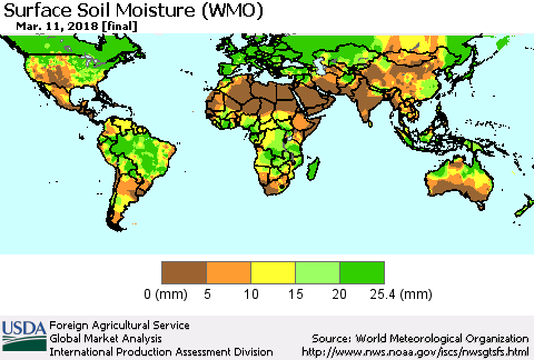 World Surface Soil Moisture (WMO) Thematic Map For 3/5/2018 - 3/11/2018
