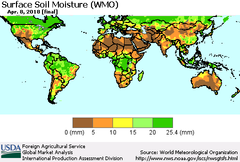World Surface Soil Moisture (WMO) Thematic Map For 4/2/2018 - 4/8/2018