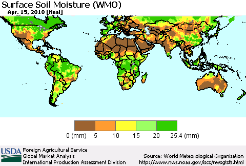 World Surface Soil Moisture (WMO) Thematic Map For 4/9/2018 - 4/15/2018