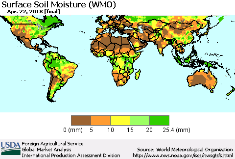 World Surface Soil Moisture (WMO) Thematic Map For 4/16/2018 - 4/22/2018