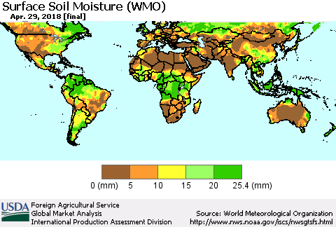 World Surface Soil Moisture (WMO) Thematic Map For 4/23/2018 - 4/29/2018