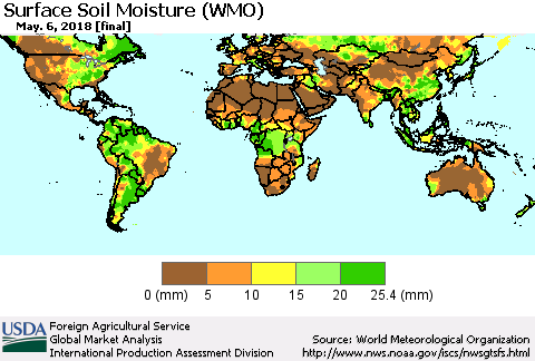 World Surface Soil Moisture (WMO) Thematic Map For 4/30/2018 - 5/6/2018