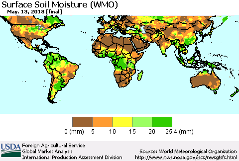 World Surface Soil Moisture (WMO) Thematic Map For 5/7/2018 - 5/13/2018