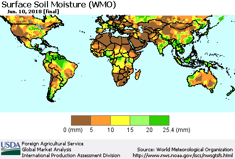World Surface Soil Moisture (WMO) Thematic Map For 6/4/2018 - 6/10/2018