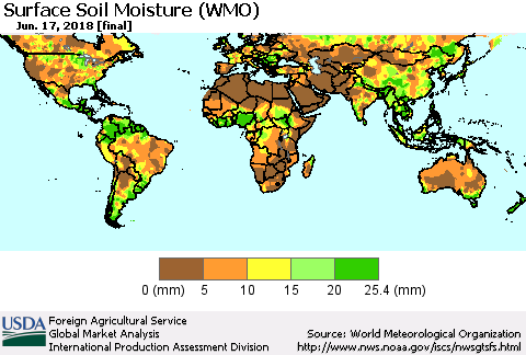 World Surface Soil Moisture (WMO) Thematic Map For 6/11/2018 - 6/17/2018