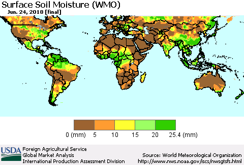 World Surface Soil Moisture (WMO) Thematic Map For 6/18/2018 - 6/24/2018