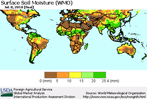 World Surface Soil Moisture (WMO) Thematic Map For 7/2/2018 - 7/8/2018