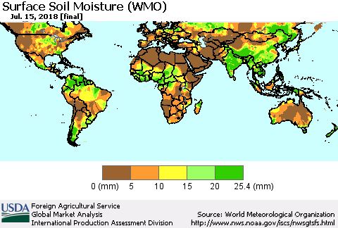World Surface Soil Moisture (WMO) Thematic Map For 7/9/2018 - 7/15/2018