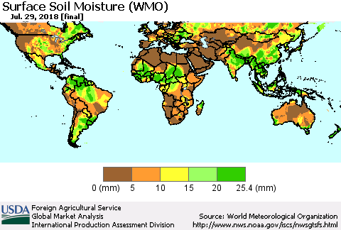 World Surface Soil Moisture (WMO) Thematic Map For 7/23/2018 - 7/29/2018