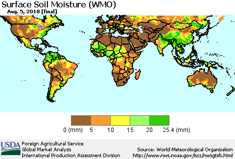 World Surface Soil Moisture (WMO) Thematic Map For 7/30/2018 - 8/5/2018