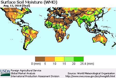 World Surface Soil Moisture (WMO) Thematic Map For 8/6/2018 - 8/12/2018