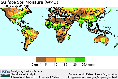 World Surface Soil Moisture (WMO) Thematic Map For 8/13/2018 - 8/19/2018